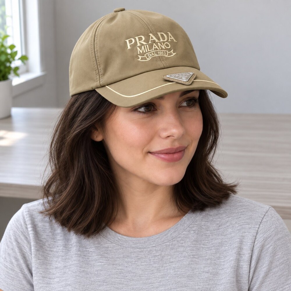 Prada Khaki Cap with Logo Embroidery - Picture 2 of 6